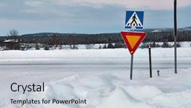  Presentation with road intersection - PPT theme enhanced with road intersection in winter snow background and a light gray colored foreground