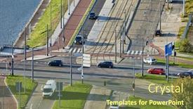  Presentation with road intersection - Presentation having road-intersection-with-passing-cars background and a tawny brown colored foreground