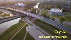  Presentation with road intersection - Presentation design featuring road intersections - aerial of city highway intersection background and a tawny brown colored foreground