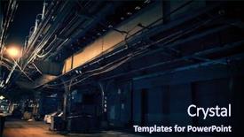  Presentation with urban train - Theme consisting of road lamp - dark urban downtown city alley background and a wine colored foreground