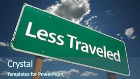  Presentation with road - Presentation theme having road less traveled road sigh background and a ocean colored foreground