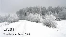  Presentation with landscape maintenance vehicle - Theme featuring road less travelled - snowy winterroad landscape background and a white colored foreground