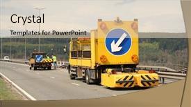  Presentation with vehicle maintenance - PPT theme having road maintenance - lane closed vehicle with arrow background and a lemonade colored foreground