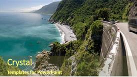  Presentation with asia - Presentation theme enhanced with road near ocean with car background and a tawny brown colored foreground