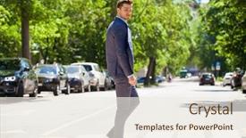  Presentation with pedestrian crossing - Amazing presentation theme having road on a pedestrian backdrop and a sky blue colored foreground