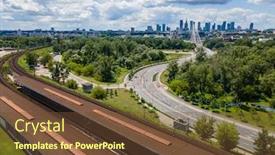  Presentation with train - Beautiful presentation design featuring road-or-train backdrop and a tawny brown colored foreground