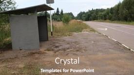  Presentation with road bus - PPT theme having road over forest and bus stop at countryside background and a violet colored foreground