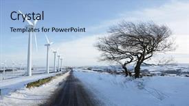  Presentation with turbine - Amazing slides having road passing a wind turbine backdrop and a light blue colored foreground