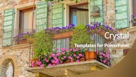  Presentation with italy - Cool new PPT layouts with road past - beautiful window decorated with flowers backdrop and a coral colored foreground