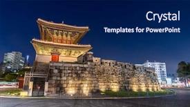  Presentation with korea - Presentation theme consisting of road past - cityscape at heunginjimun dongdaemun gate background and a navy blue colored foreground