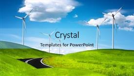  Presentation with windmill - PPT theme enhanced with road past - windmill summer landscape background and a light blue colored foreground