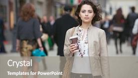  Presentation with outdoors - Amazing presentation theme having fall coffee - young brunette woman outdoors backdrop and a gray colored foreground