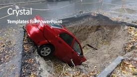  Presentation with road construction - Audience pleasing slides consisting of road potholes - traffic accident during construction work backdrop and a gray colored foreground