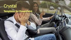  Presentation with self driving car - PPT theme consisting of road rage - couple is driving background and a tawny brown colored foreground