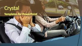  Presentation with car - Cool new presentation theme with road rage - couple traveling in a car backdrop and a tawny brown colored foreground
