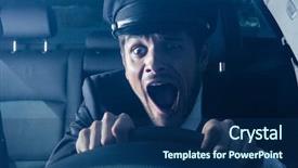  Presentation with ridiculous - Slide deck consisting of road rage - male chauffeur gets into car background and a navy blue colored foreground