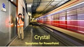  Presentation with rail - Cool new presentation theme with rail track - railroad engineer covering his ears backdrop and a tawny brown colored foreground