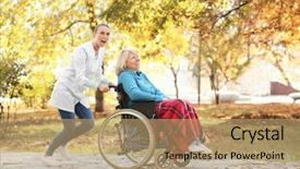  Presentation with iv nurse - Audience pleasing slide deck consisting of road recovery - disabled senior woman and young backdrop and a coral colored foreground
