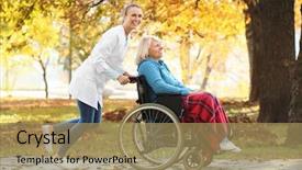  Presentation with nurse - PPT theme featuring road recovery - disabled senior woman and young background and a  colored foreground