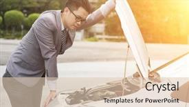  Presentation with young business man - Colorful PPT theme enhanced with road recovery - young asian business man looking backdrop and a lemonade colored foreground