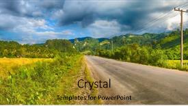  Presentation with rice field - Beautiful slide deck featuring road rice field and mountains beautiful rural landscape vang vieng laos panorama backdrop and a gold colored foreground