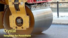  Presentation with asphalt pavement - PPT theme with road roller leveling fresh asphalt background and a tawny brown colored foreground