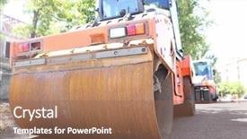  Presentation with columns ancient roman road city - Slide set having road roller on city road background and a coral colored foreground