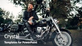  Presentation with american football and helmet on field - Cool new PPT theme with road safety week - baerded biker poses on chopper backdrop and a tawny brown colored foreground