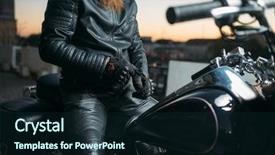  Presentation with motorcycle safety - PPT theme having road safety week - biker poses on a motorcycle background and a wine colored foreground