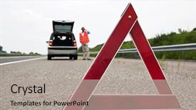  Presentation with traffic road - Audience pleasing presentation theme consisting of road side warning triangle warning backdrop and a light gray colored foreground