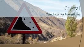  Presentation with hill road - Presentation theme with road-sign-falling-stones-rockfall background and a sky blue colored foreground