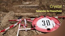  Presentation with road repair - Colorful PPT theme enhanced with road-sign-for-the-speed backdrop and a tawny brown colored foreground