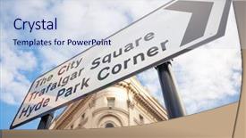  Presentation with hyde park - Audience pleasing slide set consisting of road sign in central london backdrop and a sky blue colored foreground