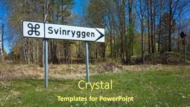  Presentation with hike forest - Presentation theme enhanced with road-sign-of-svinryggen-mines background and a tawny brown colored foreground
