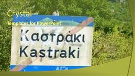  Presentation with way - Cool new theme with road sign on the way out of kastraki village at the foot of meteora rocks greece backdrop and a tawny brown colored foreground