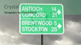  Presentation with road - PPT theme enhanced with road-sign-with-several-bullet background and a seafoam green colored foreground