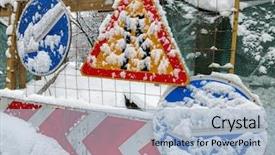  Presentation with road signs - Beautiful presentation theme featuring road signs in the snow backdrop and a  colored foreground
