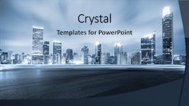  Presentation with square - Presentation theme featuring road sky - empty modern square and skyscrapers background and a light blue colored foreground