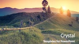  Presentation with summit - Presentation design having road summit - great hills glowing by warm background and a gray colored foreground