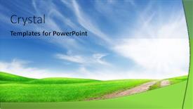  Presentation with blue green - Audience pleasing slides consisting of road-through-green-grass-field backdrop and a teal colored foreground