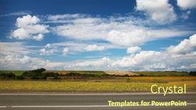  Presentation with road yellow - Cool new presentation with road through the yellow sunflower field with clouds on blue sky backdrop and a tawny brown colored foreground