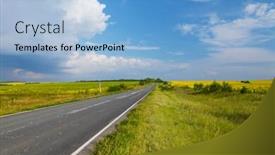  Presentation with road yellow - Slide set having road-through-the-yellow-sunflower background and a light blue colored foreground