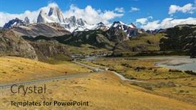  Presentation with mountain - PPT theme consisting of road-to-el-chalten-town background and a gold colored foreground