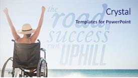  Presentation with crime woman on the run - PPT theme enhanced with road to success run uphill background and a  colored foreground