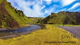  Presentation with moss - Amazing PPT theme having road to the camping summer blooming iceland pakgil canyon - green grass and moss on the rocks at the bottom of the canyon flows a small creek fast backdrop and a gold colored foreground