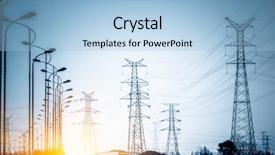  Presentation with high voltage - Presentation enhanced with road to the high voltage towers at sunset background and a light blue colored foreground