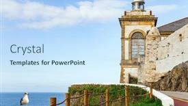  Presentation with lighthouse - Presentation design enhanced with road-to-the-lighthouse-watchtower background and a sky blue colored foreground