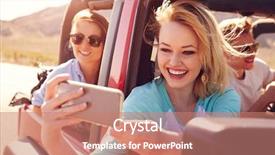  Presentation with road trip signs - Cool new PPT layouts with road trip in convertible car backdrop and a coral colored foreground