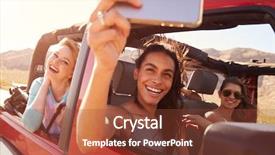  Presentation with self driving - Slides with road trip in convertible car background and a tawny brown colored foreground