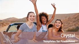  Presentation with classic car - Amazing presentation design having road trip in open top backdrop and a coral colored foreground